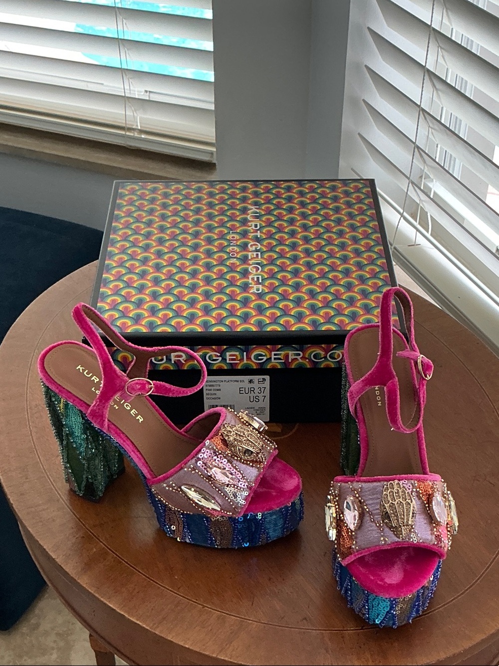 Kurt Geiger Hot Pink Jeweled Platform Sandals